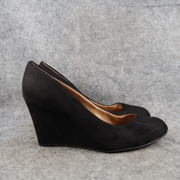 Merona Shoes Womens 6.5 Wedge Pumps Round Toe Black Classic Heels Slip On - Picture 1 of 13